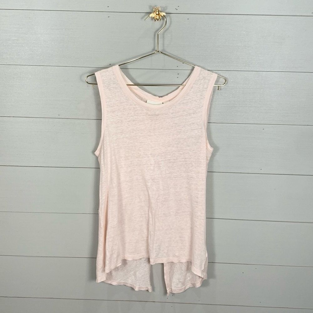 Cynthia Rowley light baby pink 100% linen sleeveless teeshirt with back bow